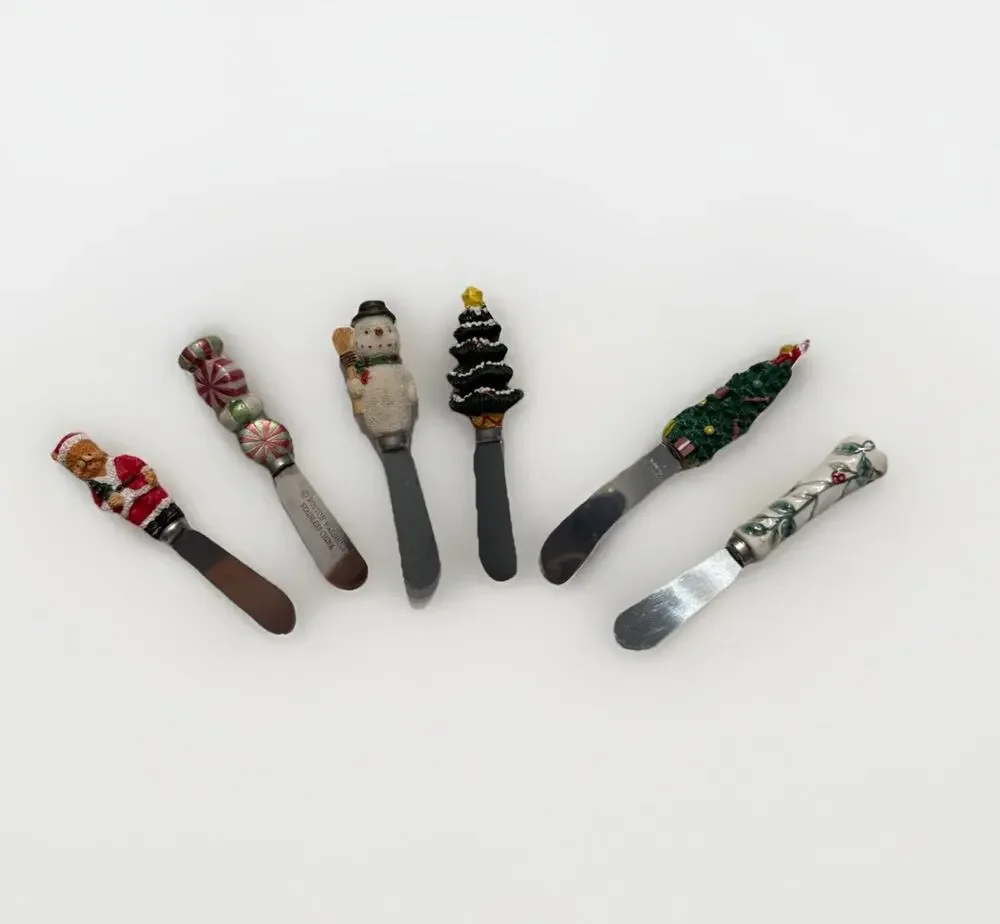 Boston Warehouse Christmas Resin Handle Cheese Spreaders Set of 6 Santa Snowman